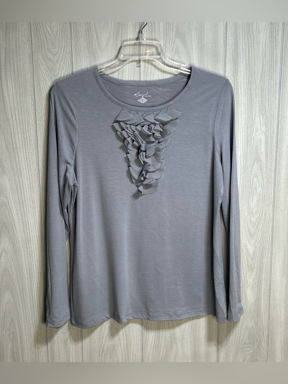 Kim Rogers Gray Long Sleeve Blouse With Ruffles Size XL
